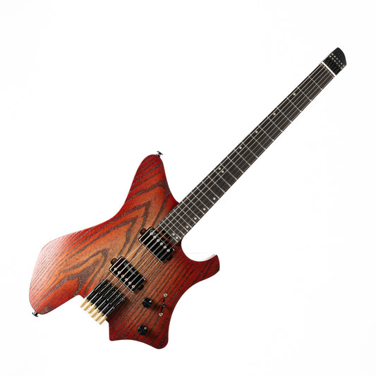 Eart Guitars, GW2-Pro, Right Handed Headless 6 String Fixed Bridge Electric Guitar, Red Burst