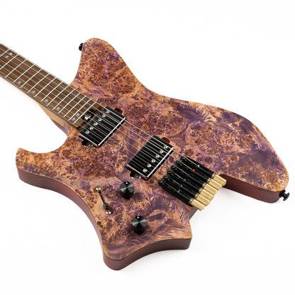 Eart Guitars, GW2L, Left Handed Headless Double Locking Fixed Bridge Electric Guitar, with Gig bag, Purple