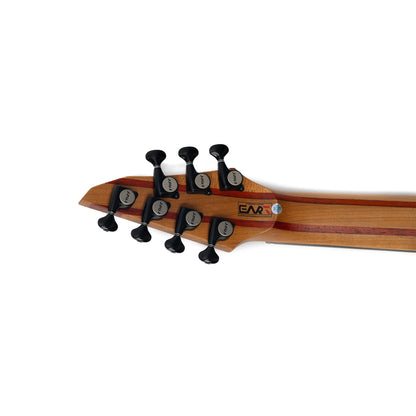 h7-seheadstock Eart Guitars, H7-SE, 7-String Roasted Mahogany Electric Guitar, 5pc Roasted Maple+Padauk Neck, India Rosewood Fretboard
