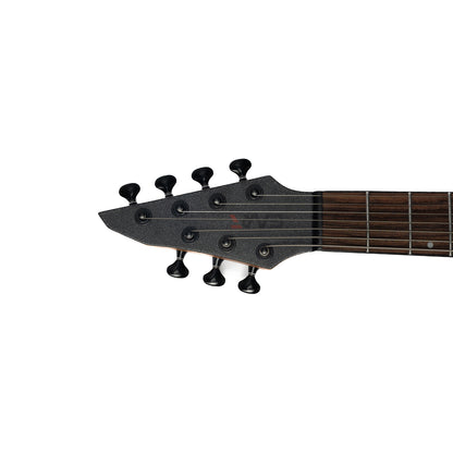 h7-seheadstockfrontview Eart Guitars, H7-SE, 7-String Roasted Mahogany Electric Guitar, 5pc Roasted Maple+Padauk Neck, India Rosewood Fretboard