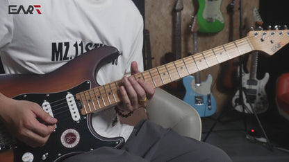 Eart Guitars, Nexus-S2, Electric Guitar Roasted Mahogany Body Canada Maple Neck 25.5" 22 Frets Synchronized Tremolo Pearl Blue/Black/Tobacco Burst