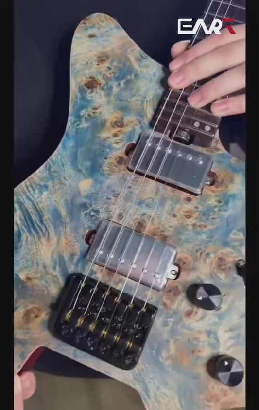 Guitares électriques sans tête pour droitier Eart Guitars, modèle GW2, finition satinée, bleu